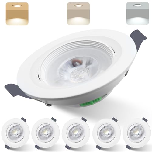 LED Einbaustrahler 230V Dimmbar, 30° Schwenkbare 70-80mm Lochmaß 7W Ultra Flach IP44 Spots Warmweiß Neutralweiß Kaltweiß Deckenspots für Badezimmer Küche Wohnzimmer, Weiss, 6er Set LED Einbaustrahler 230V Dimmbar, 30° Schwenkbare 70-80mm Lochmaß 7W Ultra Flach IP44 Spots Warmweiß Neutralweiß Kaltweiß Deckenspots für Badezimmer Küche Wohnzimmer, Weiss, 6er Set von Ugvmn