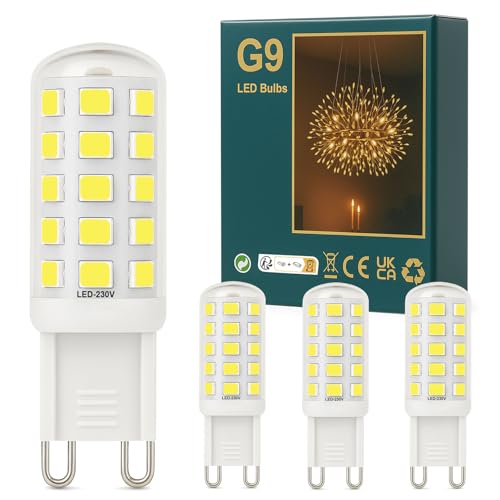 Ugvmn G9 LED Leuchtmittel 3W Kaltweiß 6000K, 580LM GU9 LEDs Birne entspricht 40W Halogenlampe,Kein Flackern G 9 LED Glühbirne,Lampe G9 Enegiesparende, Nicht Dimmbar, 4er Pack von Ugvmn