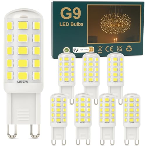 Ugvmn G9 LED Leuchtmittel 3W Kaltweiß 6000K, 580LM GU9 LEDs Birne entspricht 40W Halogenlampe,Kein Flackern G 9 LED Glühbirne,Lampe G9 Enegiesparende, Nicht Dimmbar, 8er Pack von Ugvmn