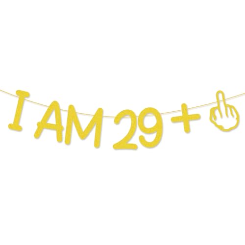 Vorbespanntes Happy Birthday Banner - No DIY, Gold Glitter Birthday Party Banner für Männer & Frauen I AM 29 +1, Vorbespannte Girlande auf 2,4 m Strängen, Gold Bday Party Dekorationen Vorbespanntes Happy Birthday Banner - No DIY, Gold Glitter Birthday Party Banner für Männer & Frauen I AM 29 +1, Vorbespannte Girlande auf 2,4 m Strängen, Gold Bday Party Dekorationen von UgyDuky
