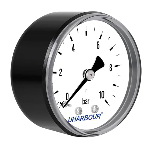 UHARBOUR Manometer Wasser 0-10 Bar, Manometer 1/4 Zoll, Manometer Druckluft Halterung auf der Rückseite, Druckluft Manometer 1/4 BSP-Messinganschluss von Uharbour