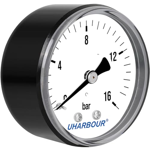 UHARBOUR Manometer Wasser 0-16 Bar, Manometer 1/4 Zoll, Manometer Druckluft Halterung auf der Rückseite, Druckluft Manometer 1/4 BSP-Messinganschluss von Uharbour