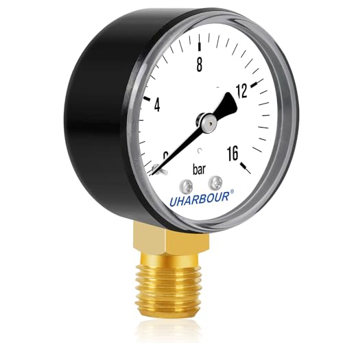 UHARBOUR Manometer Wasser 0-16 Bar, Manometer 1/4 Zoll, Manometer Druckluft Untere Halterung, Druckluft Manometer 1/4 BSP-Messinganschluss von Uharbour