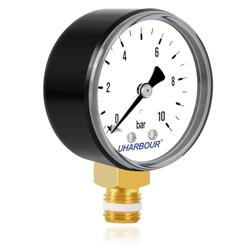 UHARBOUR Pressure Gauge Water 0-10 Bar, Pressure Gauge 1/4 Inch, Pressure Gauge Compressed Air Lower Bracket, Compressed Air Pressure Gauge 1/4 BSP Brass Connection von Uharbour