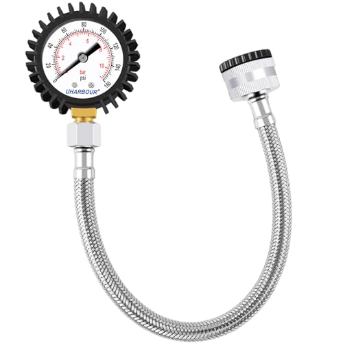 Uharbour Manometer Wasser Wasserdruckmesser 0-11Bar mit 160Psi Dual Scale 3/4BSP auf 1/2BSP, Buttom Mount, wasserdruckmesser mit Gummischutz, Langlebiges Messinggewinde von Uharbour