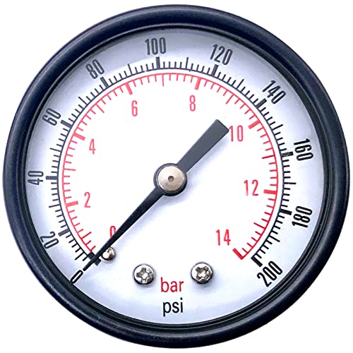‘Uharbour Zuverlässiges mechanisches Manometer mit zwei Skalen, für Gas und Wasser (200 psi/14 bar) mit 6,35 mm BSPT-Rückenmontage von Uharbour