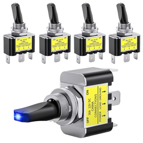 Uhidka Blaue LED Beleuchtet 12 V 30A Metal Toggle Schalter Aus SPSP 3 Pin -Rockerschalter Heavy Duty 12mm Montageloch von Uhidka