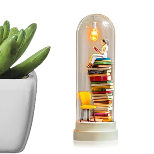 Miniaturbuchliebhaber Skulptur, Miniaturbuchliebhaberstatue Mit Mini -Büchern Und LED -Licht, Leser -Nachtlicht, Regalbibliothek Statue Für Buchliebhaber Geschenke Und Lesen Nook Decor von Uhngw