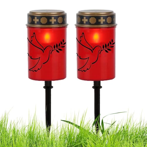 Uhngw Grablichter für Friedhof - Rasenlampen 2er Set | Wasserdichte LED Pfahllicht für Garten Friedhof Grab Weg Hinterhof Home Party Dekorationen von Uhngw