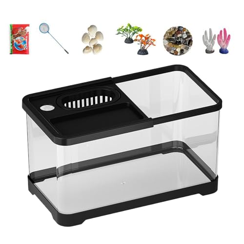 Uhngw Kleines Aquarium Starter-Set - Komplettset Mit LED-Beleuchtung & Deko,Hochtransparentes Glas-Aquarium Für Kinderzimmer, Wohnzimmer Und Schreibtisch von Uhngw