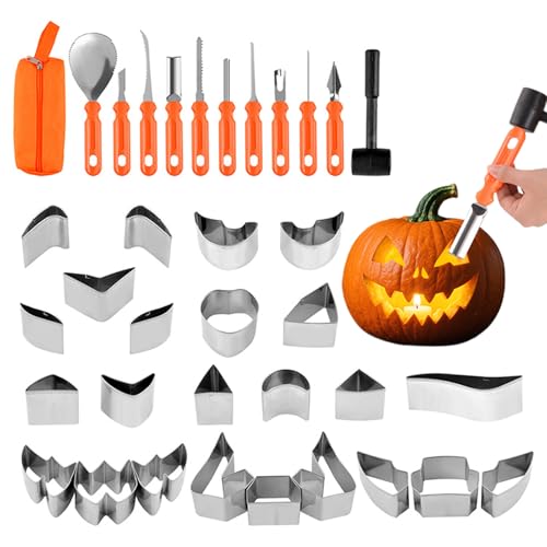 Uhngw Kürbis Schnitzset - Kürbis Schnitzwerkzeug und Schablonen für Kinder | 37-Teiliges Edelstahl Schnitzwerkzeug Mit Aufbewahrungstasche Für Zuhause Schule Und Studio Zur Dekoration von Uhngw