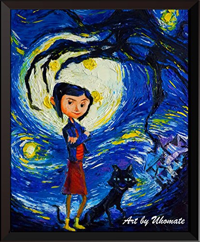 Uhomate Poster mit Koraline und Katze, Motiv: Vincent Van Gogh, Sternennacht, Poster, Poster, Baby-Geschenk, Kinderzimmer, Dekoration, Wohnzimmer, A130 (20,3 x 25,4 cm) von Uhomate