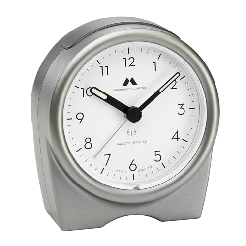 Uhren Manufaktur Schwarzwald Funkwecker, analog, leises Uhrwerk, mit Schlummerfunktion (Snooze) und ansteigendem Alarm (Crescendo), Farbe:Metallic/Titan von Uhren Manufaktur Schwarzwald