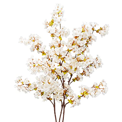 Uieke Seiden-Kirschblütenzweige, 99,8 cm, künstliche Kirschblütenbaumstiele, künstliche Pflaumenblütenblumen, Arrangement für Hochzeit, Zuhause, japanische Dekoration, 3er-Set, weiß von Uieke