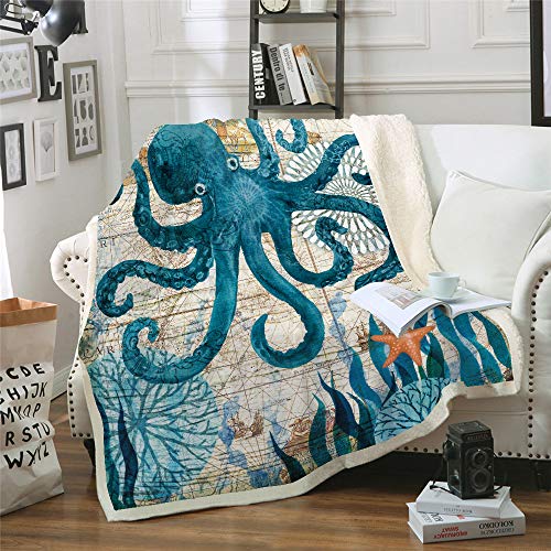 Wohndecken Kuscheldecken Ozean Meer Fleecedecke Sofadecke Tagesdecke Schlafdecke Reisedecke Kuschelige Decke für Kinder und Erwachsene Oktopus 150x200cm von Uignite