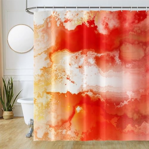 Duschvorhang 180x200cm, Uiiooazy Duschvorhang Anti Schimmel Rot Marmor Optik Orange Marmoriert Aquarell Modern Duschvorhäng Stoff Waschbar Wasserdicht Polyester Bad Vorhang mit 12 Haken für Badezimmer Duschvorhang 180x200cm, Uiiooazy Duschvorhang Anti Schimmel Rot Marmor Optik Orange Marmoriert Aquarell Modern Duschvorhäng Stoff Waschbar Wasserdicht Polyester Bad Vorhang mit 12 Haken für Badezimmer von Uiiooazy