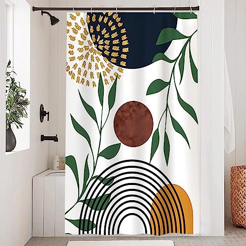 Uiiooazy Duschvorhang 120x180cm, Duschvorhang Grüne Blätter Abstrakt Blau Orange Geometrisches Muster Duschvorhänge Anti Schimmel Stoff Waschbar Wasserdicht Bad Vorhang mit 8 Haken für Badezimmer von Uiiooazy