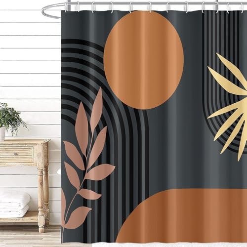Duschvorhang Abstrakt Boho, Uiiooazy Duschvorhang Schwarz Streifen Orange Sonne Geometrisches Muster Duschvorhänge Anti Schimmel Wasserdicht Polyester Stoff Waschbar Bad Vorhang mit 12 Haken 180x180cm von Uiiooazy