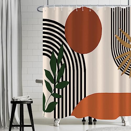 Duschvorhang Abstrakt Boho, Uiiooazy Duschvorhang Terracotta Mitte des Jahrhunderts Minimalistisch Duschvorhänge Anti Schimmel Wasserdicht Polyester Stoff Waschbar Bad Vorhang mit 12 Haken 180Bx220Hcm von Uiiooazy