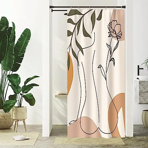 Duschvorhang Abstrakt Frau, Uiiooazy Duschvorhang Boho Style Mitte des Jahrhunderts Schmal Duschvorhäng Anti Schimmel Wasserdicht Polyester Stoff Waschbar Blickdicht Bad Vorhang mit 6 Haken 90Bx180Hcm von Uiiooazy