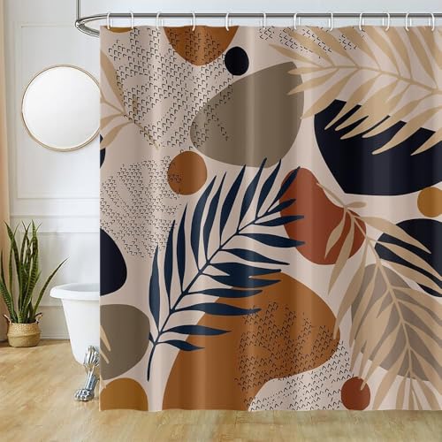 Duschvorhang Boho Style, Uiiooazy Duschvorhang 240x180cm Blau Blätter Abstrakt Schwarz Grau Geometrisch Muster Duschvorhänge Anti Schimmel Stoff Waschbar Wasserdicht Polyester Bad Vorhang mit 12 Haken von Uiiooazy