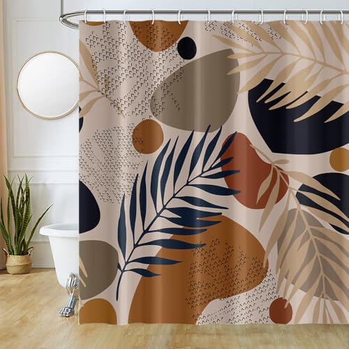 Duschvorhang Boho Style, Uiiooazy Duschvorhang 180x180cm Blau Blätter Abstrakt Schwarz Grau Geometrisch Muster Duschvorhänge Anti Schimmel Stoff Waschbar Wasserdicht Polyester Bad Vorhang mit 12 Haken von Uiiooazy