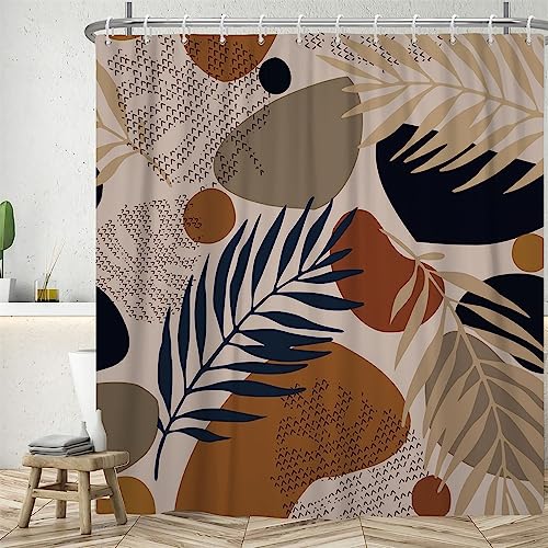 Duschvorhang Boho Style, Uiiooazy Duschvorhang 180x240cm Blau Blätter Abstrakt Schwarz Grau Geometrisch Muster Duschvorhänge Anti Schimmel Stoff Waschbar Wasserdicht Polyester Bad Vorhang mit 12 Haken von Uiiooazy