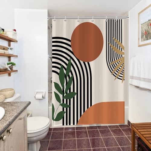 Duschvorhang Abstrakt Boho, Uiiooazy Duschvorhang Terracotta Mitte des Jahrhunderts Minimalistisch Duschvorhänge Anti Schimmel Wasserdicht Polyester Stoff Waschbar Bad Vorhang mit 10 Haken 150Bx180Hcm von Uiiooazy