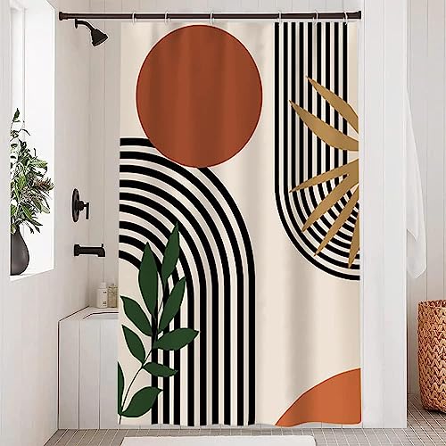 Uiiooazy Duschvorhang Abstrakt Boho, Duschvorhang Terracotta Mitte des Jahrhunderts Minimalistisch Duschvorhänge Anti Schimmel Wasserdicht Polyester Stoff Waschbar Bad Vorhang mit 8 Haken 120Bx200Hcm von Uiiooazy