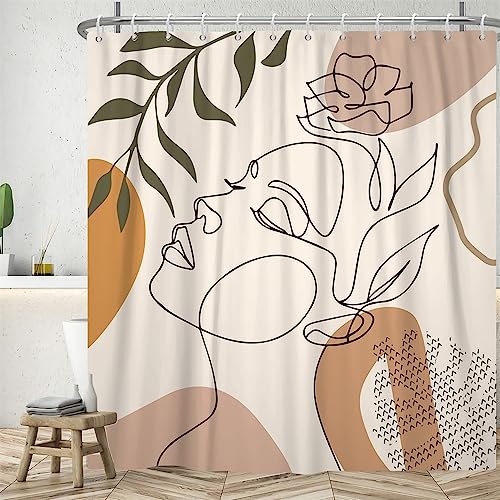 Duschvorhang Boho, Uiiooazy Duschvorhang Abstrakt Frau Mitte des Jahrhunderts Minimalistisch Modern Duschvorhäng Anti Schimmel Wasserdicht Polyester Stoff Waschbar Bad Vorhang mit 12 Haken 200Bx180Hcm von Uiiooazy