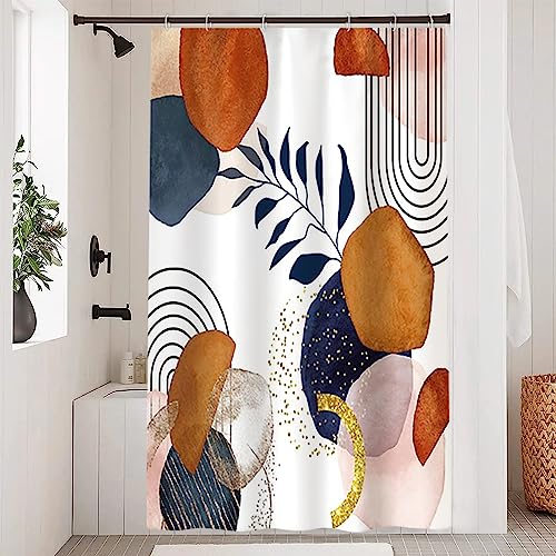 Uiiooazy Duschvorhang Boho Style, Duschvorhang 120x180cm Terracotta Abstrakt Blau Blätter Duschvorhänge Anti Schimmel Stoff Waschbar Wasserdicht Polyester Bad Vorhang mit 8 Haken für Badezimmer von Uiiooazy