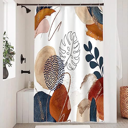 Uiiooazy Duschvorhang 120x180cm, Duschvorhang Abstrakt Terracotta Tropisch Jungle Palmenblätter Duschvorhänge Anti Schimmel Stoff Waschbar Wasserdicht Polyester Bad Vorhang mit 8 Haken für Badezimmer von Uiiooazy