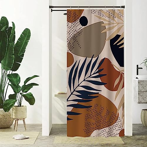 Duschvorhang Boho Style, Uiiooazy Duschvorhang Abstrakt Blau Grau Blätter Moderne Minimalistisch Schmal Duschvorhäng Anti Schimmel Wasserdicht Polyester Stoff Waschbar Bad Vorhang mit Haken 90Bx180Hcm von Uiiooazy