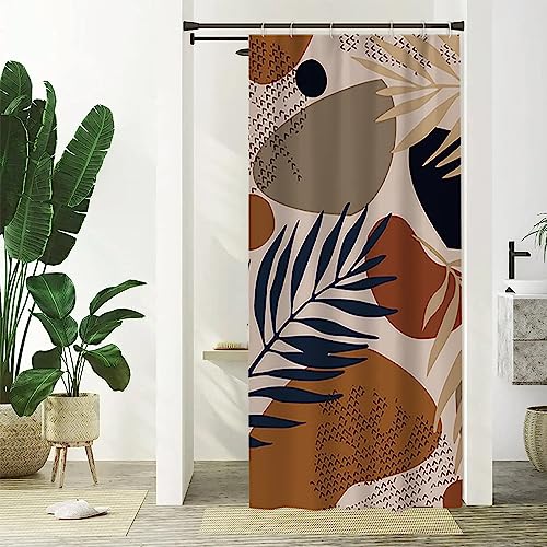 Duschvorhang Boho Style, Uiiooazy Duschvorhang Schmal 90x180cm Blau Blätter Abstrakt Schwarz Grau Geometrisch Muster Klein Duschvorhäng Anti Schimmel Stoff Waschbar Wasserdicht Bad Vorhang mit 6 Haken von Uiiooazy