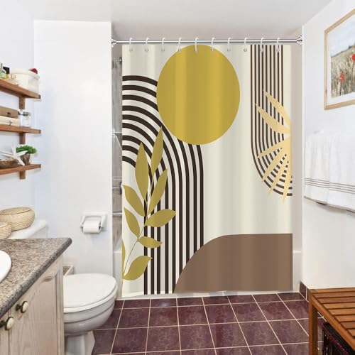 Duschvorhang Braun, Uiiooazy Duschvorhang Abstrakt Boho Gelb Sonne Linien Geometrisches Muster Minimalistisch Duschvorhänge Anti Schimmel Wasserdicht Polyester Stoff Bad Vorhang mit 10 Haken 150x200cm von Uiiooazy