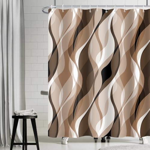 Duschvorhang Braun, Uiiooazy Duschvorhang Abstrakt Geometrische Muster Streifen Linien Duschvorhäng Anti Schimmel Wasserdicht Polyester Stoff Waschbar Bad Vorhang mit 12 Haken für Badezimmer 180x180cm von Uiiooazy