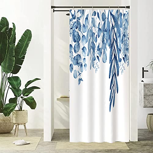 Duschvorhang 90x180cm, Uiiooazy Duschvorhang Schmal Anti Schimmel Eukalyptus Blau Blätter Aquarell Blumen Klein Duschvorhäng Wasserdicht Polyester Stoff Waschbar Bad Vorhang mit 6 Haken für Badezimmer von Uiiooazy