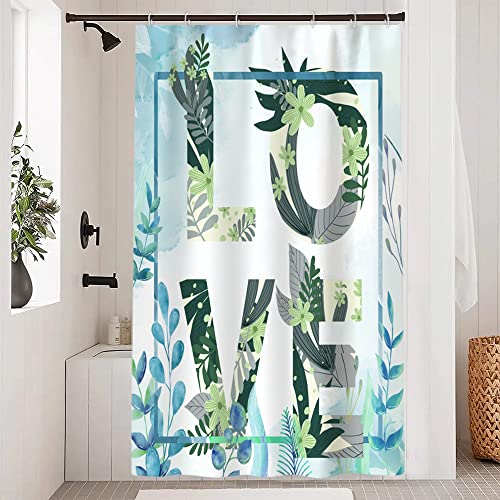 Uiiooazy Duschvorhang Eukalyptus, Duschvorhang Blau Grün Blätter Abstrakt Blumen Duschvorhäng Anti Schimmel Wasserdicht Polyester Stoff Waschbar Bad Vorhang mit 8 Haken für Badezimmer 120Bx200Hcm von Uiiooazy