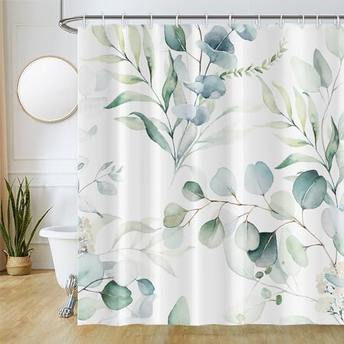 Duschvorhang Grün, Uiiooazy Duschvorhang Eukalyptus 220x180cm Blau Blätter Weiß Blumen Pflanzen Duschvorhänge Anti Schimmel Wasserdicht Polyester Stoff Waschbar Bad Vorhang mit 12 Haken für Badezimmer Duschvorhang Grün, Uiiooazy Duschvorhang Eukalyptus 220x180cm Blau Blätter Weiß Blumen Pflanzen Duschvorhänge Anti Schimmel Wasserdicht Polyester Stoff Waschbar Bad Vorhang mit 12 Haken für Badezimmer von Uiiooazy