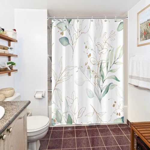 Uiiooazy Duschvorhang 150x180cm, Duschvorhang Eukalyptus Grüne Blätter Anti Schimmel Gold Aquarell Pflanzen Duschvorhänge Wasserdicht Polyester Stoff Waschbar Bad Vorhang mit 10 Haken für Badezimmer Uiiooazy Duschvorhang 150x180cm, Duschvorhang Eukalyptus Grüne Blätter Anti Schimmel Gold Aquarell Pflanzen Duschvorhänge Wasserdicht Polyester Stoff Waschbar Bad Vorhang mit 10 Haken für Badezimmer von Uiiooazy