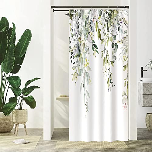 Duschvorhang Eukalyptus Grün, Uiiooazy Duschvorhang Aquarell Blätter Blumen Rosa Schmal Duschvorhäng Anti Schimmel Wasserdicht Polyester Stoff Waschbar Bad Vorhang mit 6 Haken für Badewanne 90Bx180Hcm von Uiiooazy