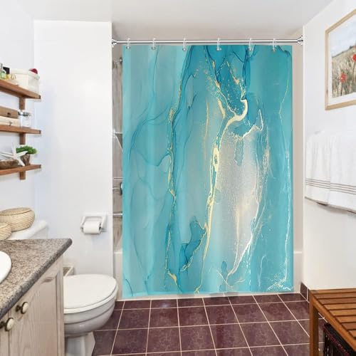 Duschvorhang Grün, Uiiooazy Duschvorhang Marmor Optik Abstrakt Duschvorhäng Schimmelresistent Wasserabweisend Polyester Stoff Waschbar Blickdicht Schmal Bad Vorhang mit Haken für Badewanne 150Bx200Hcm von Uiiooazy