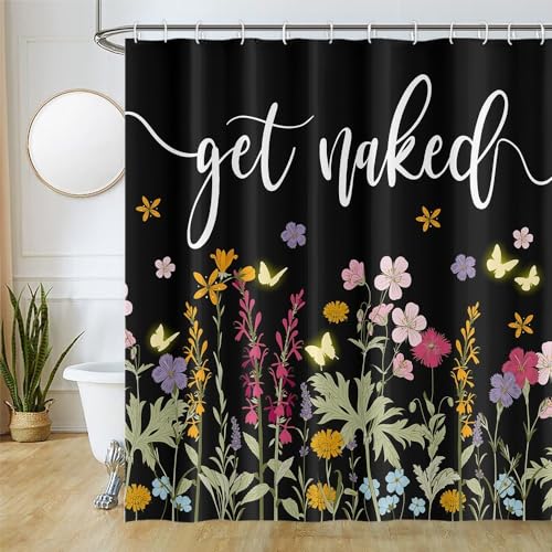 Uiiooazy Duschvorhang 180x220cm, Duschvorhang Anti Schimmel Abstrakt Grüne Blätter Bunt Blumen Schmetterling Duschvorhänge Wasserdicht Polyester Stoff Waschbar Bad Vorhang mit 12 Haken für Badezimmer von Uiiooazy