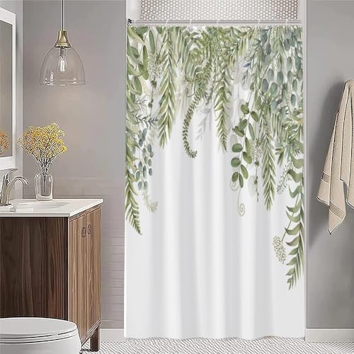 Uiiooazy Duschvorhang 120x200cm, Duschvorhang Anti Schimmel Grüne Blätter Eukalyptus Salbeigrün Blumen Duschvorhänge Wasserdicht Polyester Stoff Waschbar Bad Vorhang mit 8 Haken für Badezimmer von Uiiooazy
