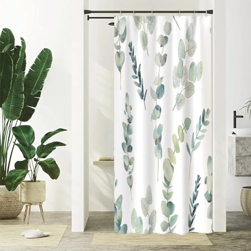 Uiiooazy Duschvorhang Grün, Duschvorhang Schmal 90x180cm Anti Schimmel Blau Blätter Eukalyptus Pflanzen Klein Duschvorhänge Wasserdicht Polyester Stoff Waschbar Bad Vorhang mit 6 Haken für Badezimmer Uiiooazy Duschvorhang Grün, Duschvorhang Schmal 90x180cm Anti Schimmel Blau Blätter Eukalyptus Pflanzen Klein Duschvorhänge Wasserdicht Polyester Stoff Waschbar Bad Vorhang mit 6 Haken für Badezimmer von Uiiooazy