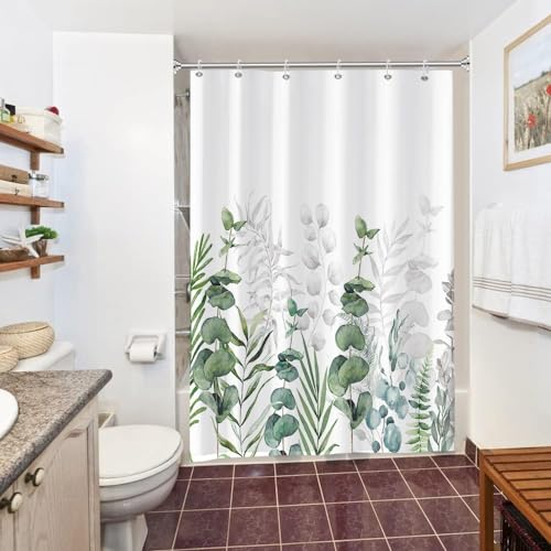 Uiiooazy Duschvorhang 150x200cm, Duschvorhang Anti Schimmel Grüne Blätter Eukalyptus Grau Pflanzenmotiv Duschvorhänge Wasserdicht Polyester Stoff Waschbar Bad Vorhang mit 10 Haken für Badezimmer Uiiooazy Duschvorhang 150x200cm, Duschvorhang Anti Schimmel Grüne Blätter Eukalyptus Grau Pflanzenmotiv Duschvorhänge Wasserdicht Polyester Stoff Waschbar Bad Vorhang mit 10 Haken für Badezimmer von Uiiooazy