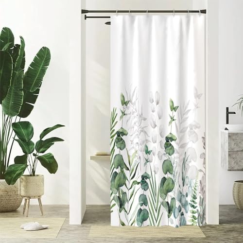 Duschvorhang 90x180cm, Uiiooazy Duschvorhang Schmal Anti Schimmel Grüne Blätter Eukalyptus Grau Pflanzen Klein Duschvorhänge Wasserdicht Polyester Stoff Waschbar Bad Vorhang mit 6 Haken für Badezimmer von Uiiooazy
