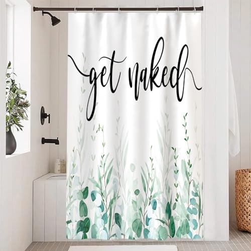 Uiiooazy Duschvorhang Eukalyptus, Duschvorhang Grün Aquarell Blätter Get Naked Sign Duschvorhäng Anti Schimmel Wasserdicht Polyester Stoff Waschbar Bad Vorhang mit 8 Haken für Badezimmer 120Bx180Hcm Uiiooazy Duschvorhang Eukalyptus, Duschvorhang Grün Aquarell Blätter Get Naked Sign Duschvorhäng Anti Schimmel Wasserdicht Polyester Stoff Waschbar Bad Vorhang mit 8 Haken für Badezimmer 120Bx180Hcm von Uiiooazy