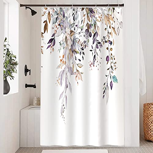 Duschvorhang Lila Violett, Uiiooazy Duschvorhang Eukalyptus Blätter Blumen Rosa Duschvorhäng Anti Schimmel Wasserdicht Polyester Stoff Waschbar Schmal Badvorhang mit 10 Haken für Badewanne 150Bx180Hcm von Uiiooazy