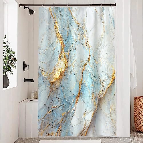 Duschvorhang Marmor Blau, Uiiooazy Duschvorhang Grau Gold Marmoriert Duschvorhäng Anti Schimmel Wasserdicht Polyester Stoff Waschbar Schmal Blickdicht Bad Vorhang mit 6 Haken für Badezimmer 90Bx180Hcm von Uiiooazy
